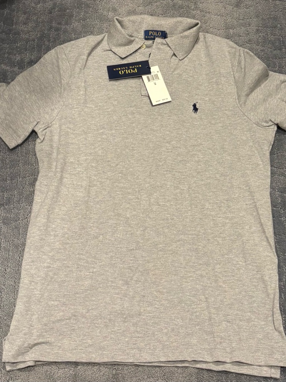 Ralph Lauren Light Gray Classic Fit Polo Shirt with Navy Pony